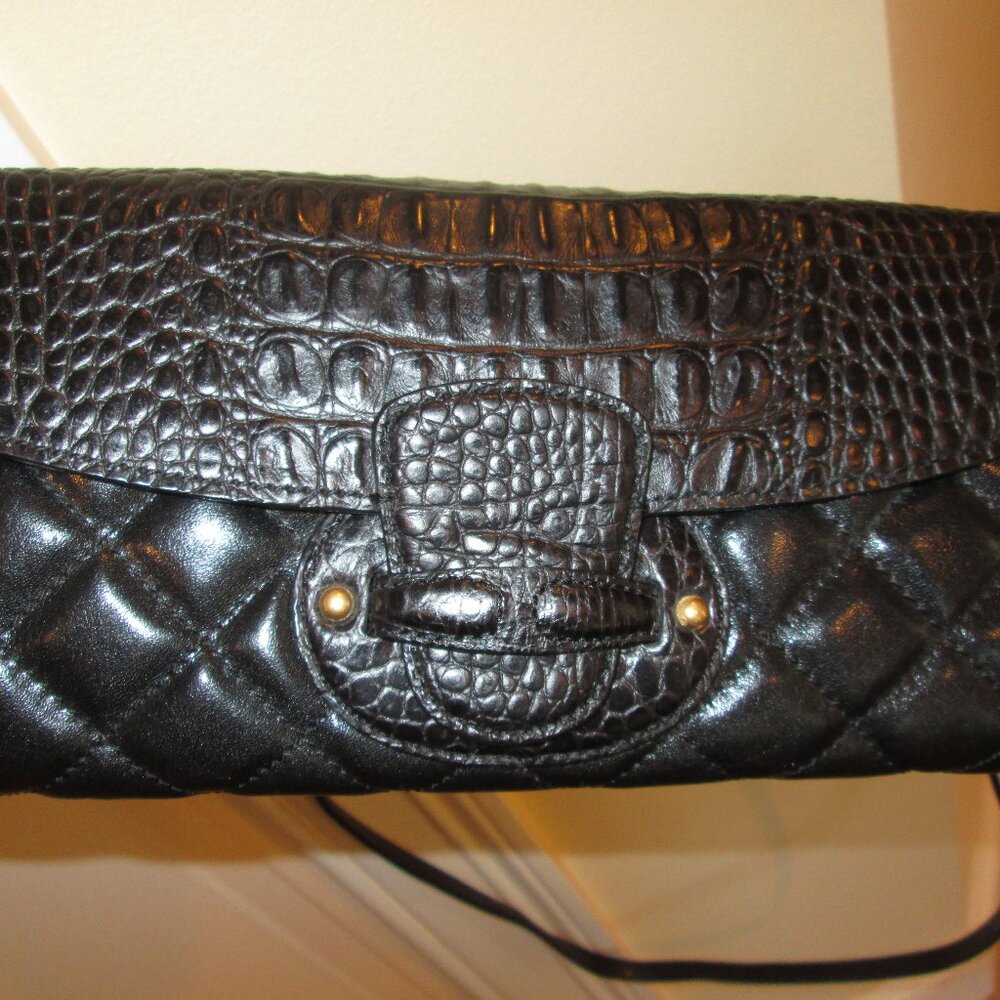 Brahmin Black Leather Reptile & Quilted Clutch, Shoulder or Cross Body NEW Bag